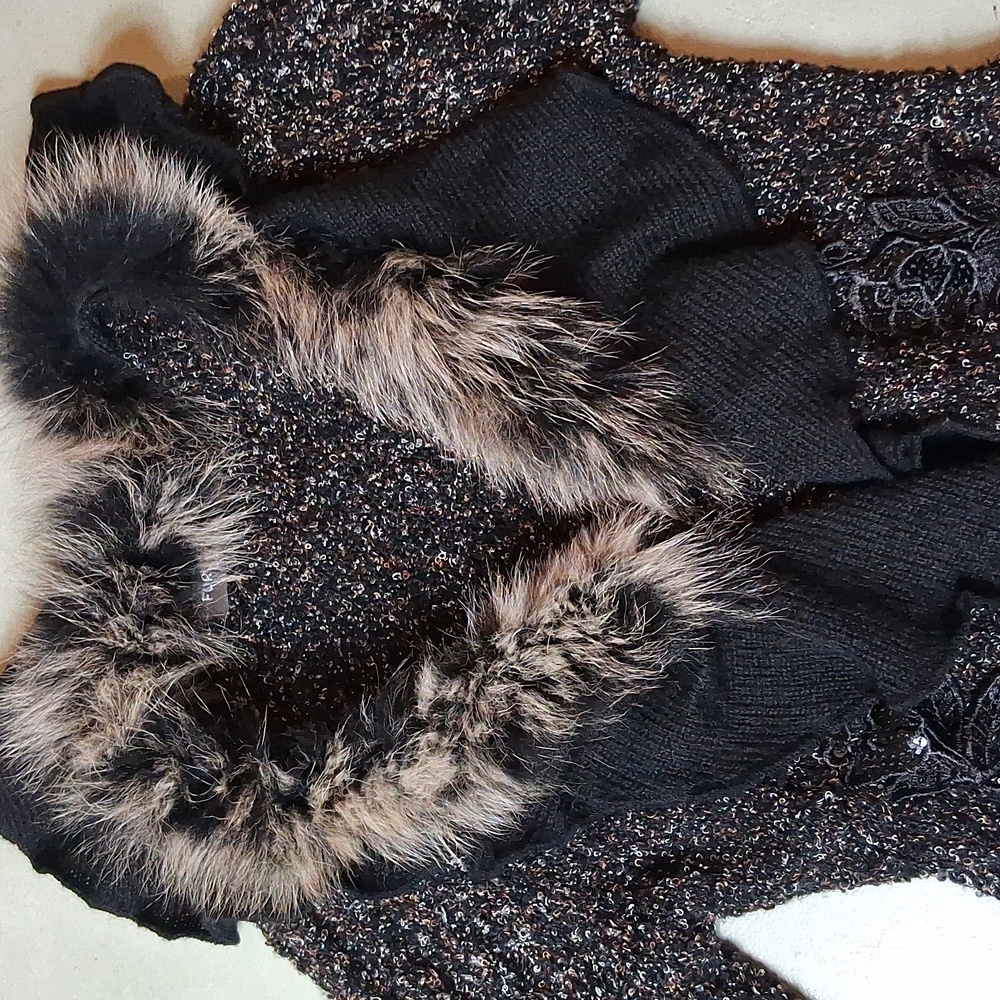 Forla Paris Cardigan Fur  Whimsical Leopard Print Seqin Floral M - Picture 3 of 14